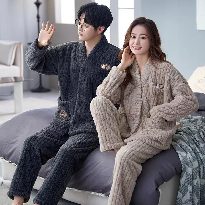 Coral Fleece Super Comfortable Homewear Set Simple Couple Style Grey