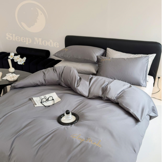 100s Long Staple Cotton Four Piece Bedding Set Midnight Embrace Light Grey