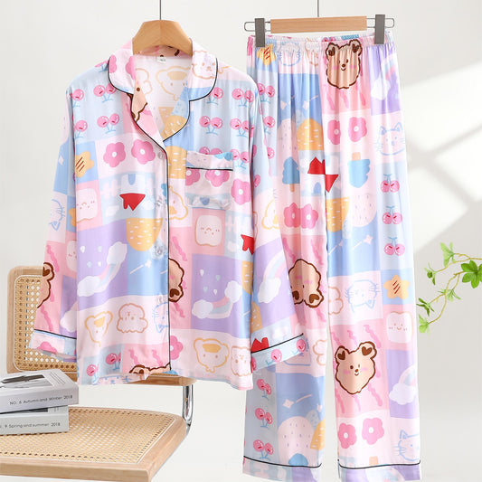 Thin Cotton Spring/Autumn Long-sleeve Pajama Set - Cherry Bear