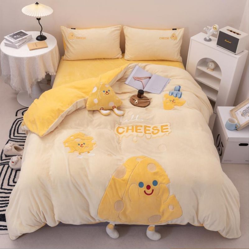 Ultra Soft Milk Fleece Winter Comforter Duvet Sets Cheese