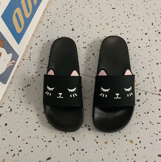 Waterproof Super Soft Slippers Cute Cat Black
