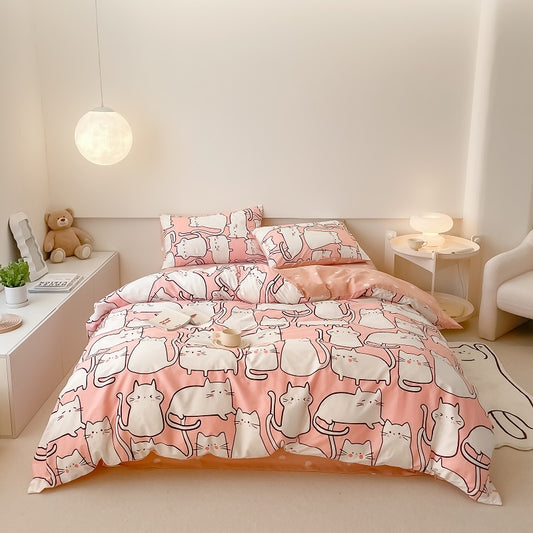 40S Pure Cotton Reversible Cat Lover- 4 in 1 bedding sets