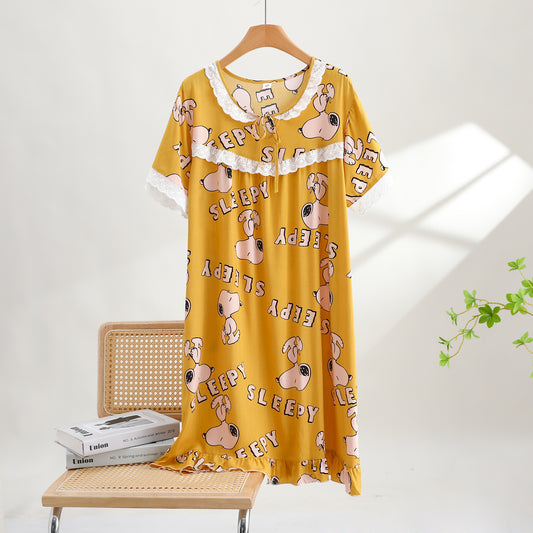 Thin Cotton Summer Nightgown - Snoopy - Yellow