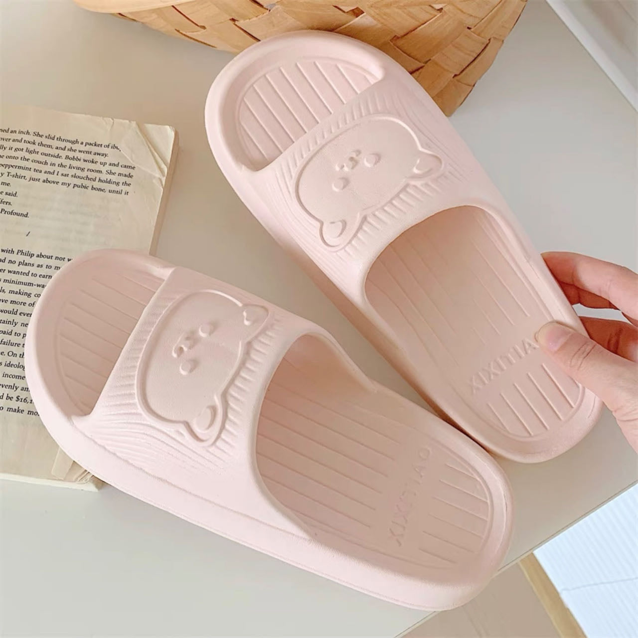 Waterproof Super Soft Bath Slippers Bear Pink