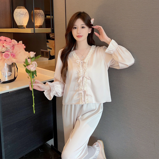 Ice Silk New Chinese Style Long Sleeve Lace Luxury Set