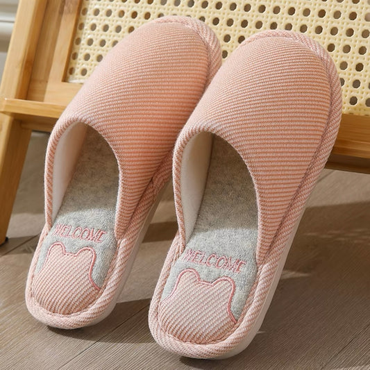 Winter Fluffy and Cute Warm Slippers Striped Pink