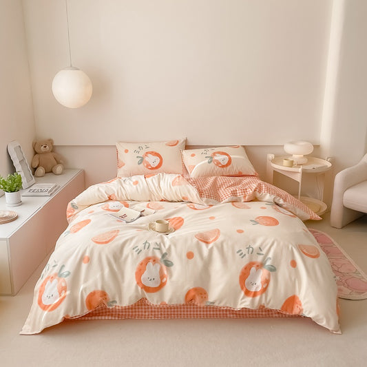 40S Pure Cotton Reversible Orange Rabbit- 4 in 1 bedding sets