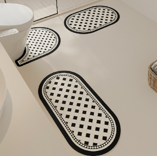 Bathroom Floor Mat Toilet U-Shaped Non-Slip Black&White