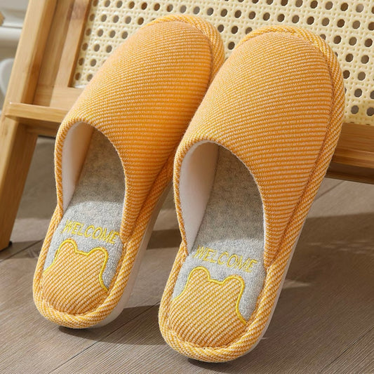 Winter Fluffy and Cute Warm Slippers Striped Yellow
